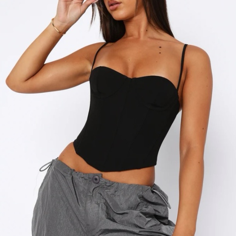 NEW White Fox In The Morning Bustier Black Corset Top